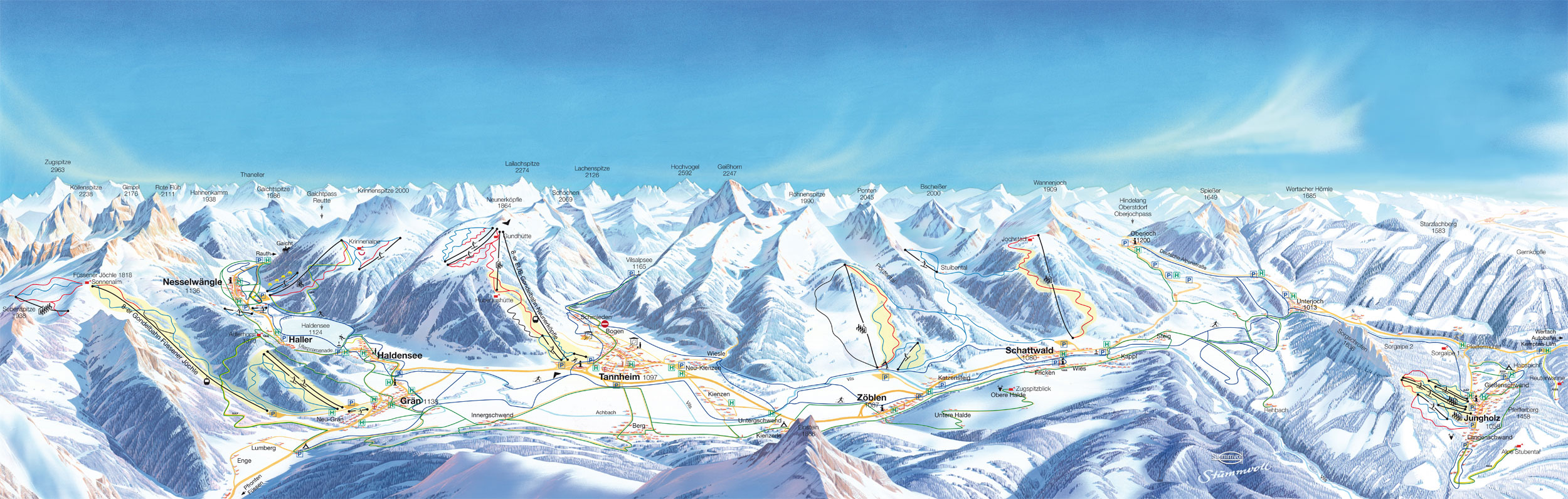 Tannheimer Tal: Skiregion Tannheimer Tal, Pistenplan, Skikarte
