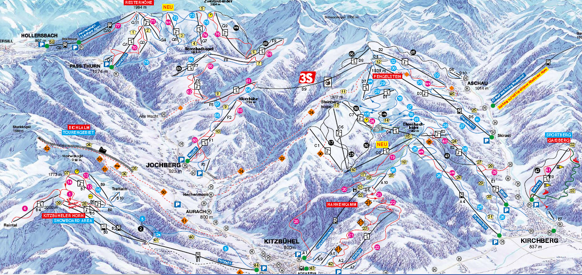 Kirchberg in Tirol: Skigebiet Kitzbühel/Kirchberg, Pistenplan, Skikarte