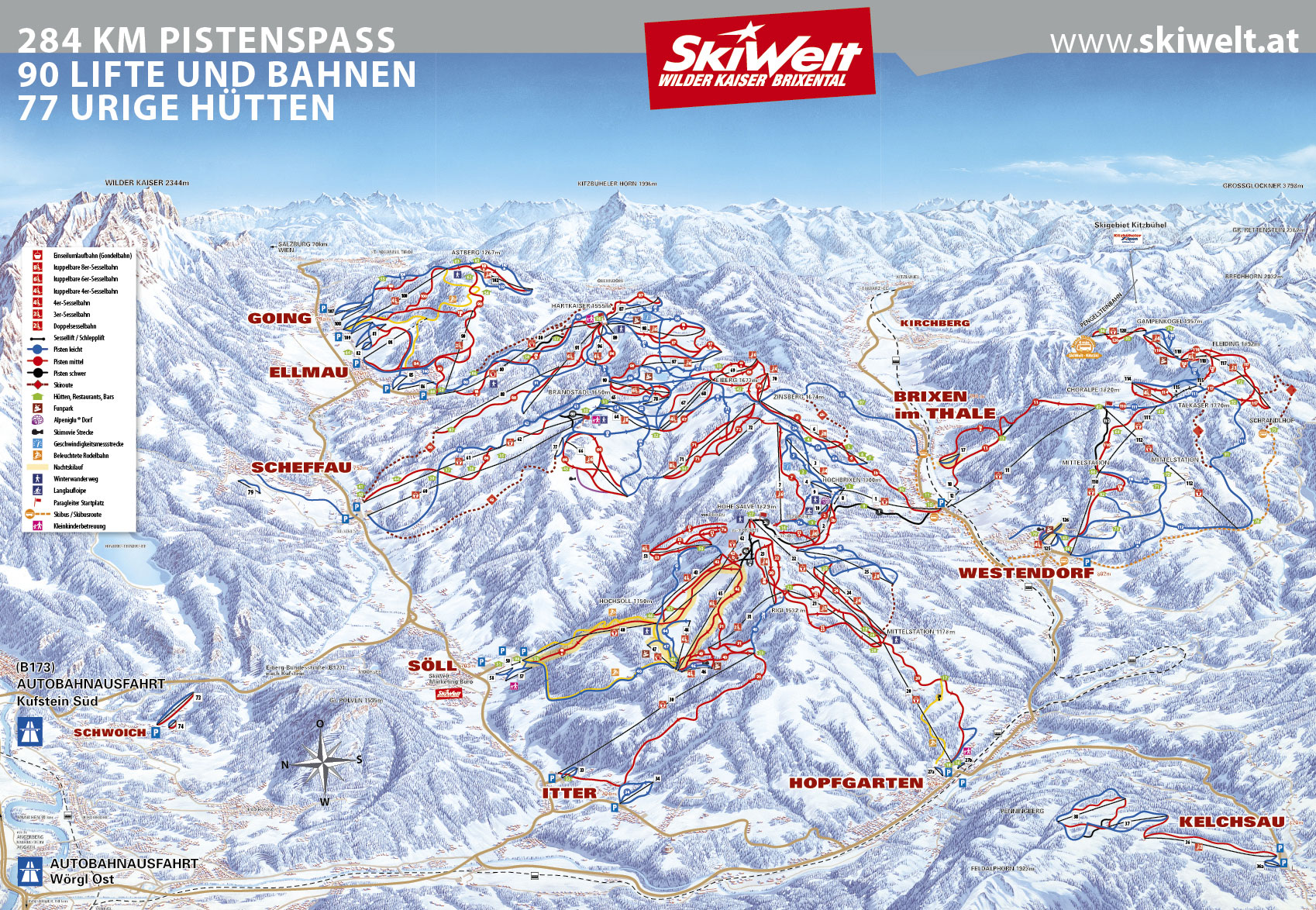 Brixen im Thale: SkiWelt Wilder Kaiser - Brixental, Pistenplan