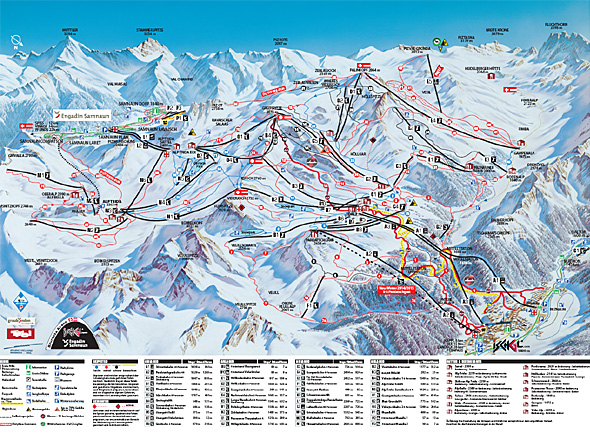 Ischgl Silvretta Arena Ischgl Samnaun Pistenplan Skikarte Panoramakarte Pisten Loipen Bergbahnen Karte