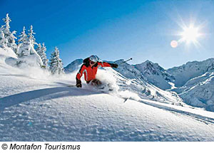 Skifahrer in Bartholomäberg, Montafon